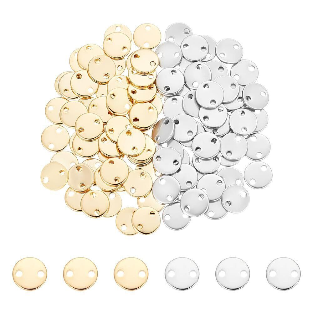 4712 100pcs 2 Colors 8mm Stainless Steel Connector Charms Flat Round Link